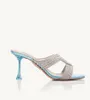 Zomer Luxe Gatsby Aquazz Dames Sandalen Schoenen Dames Hoge Hakken Met Kristal Verfraaid Metallic Lederen Slipper Dame Muilezels Jurk Feest Bruiloft