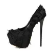 Liyke Spring Slingback Shoes Women Black White Fluffy Feather Round Round Toe Strip Dance Extreme High Heels Platform مضخات 240103