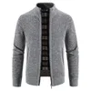 Men's Cardigan Solid Color Fleece Zipper Knitted Jacket Sweater Winter Warm Skirt 240103