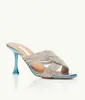 Zomer Luxe Gatsby Aquazz Dames Sandalen Schoenen Dames Hoge Hakken Met Kristal Verfraaid Metallic Lederen Slipper Dame Muilezels Jurk Feest Bruiloft