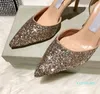 Hoge kwaliteit Designer Party Trouwschoenen Bruid Vrouwen Dames Sandalen Mode Sexy Jurk Puntschoen Hakken Leer Glitter Maat