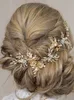 Trendy Gold Bridal Hair Accessories Gold Leaves Vine Wedding Head Jewelry Big Flower Tiara Pearl Headdresses For Girlfriend 240102