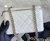 Mini sacs à main matelassés à bandoulière Lady CO, chaînes argentées, étui de maquillage en cuir Caviar avec miroir