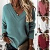 Kvinnors blusar Kvinnor Autumn Winter Sexig V Neck Topps Pullover Damer Långärmad avslappnad lös tunika T-shirt Dagliga kläder 2024