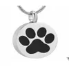 Pendant Necklaces Lkj9738 Dogcat Paw Print Memorial Urn Jewelry Round Stainless Steel Pet Cremation Keepsake Pendant Necklace For Ashe Dheuq