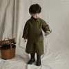 Clothing Sets Two Pieces Korean Style Spring Autumn Baby Boys Girls Clothes Green Single Breasted Coats Cardigan With Pockets Loose Shorts