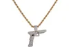 Hip Hop Jewelry Iced Out Goldsilver Color Plated Gun Pendant Necklace Micro Pave Zircon Charm Chain for Men5052958