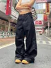 Dżinsy damskie houzhou grunge y2k czarne dżinsy kobiety vintage ponadgabarytowe dżinsowe spusty ładunkowe High Street szerokie workowate proste spodnie dżinsowe YQ240104