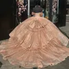 Jupe bouffante dorée princesse chérie Quinceanera robes épaules dénudées Gillter à lacets Corset Charro vestido xv 15 anos mexicain