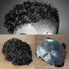 Tupees trwały czarny nr 1b Proteza włosy oddział 20 mm Curly Men's Parg ludzka włosy włosy cienki skóra Pu Male System zastępczy