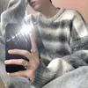 Herrtröjor Autumn Clothing Sticked Light Luxury Pullovers Sweater Korean Vintage O Neck Rands Long Sleeve Knitwear 2024