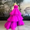 Dresses Fuchsia Two Pieces Prom Dresses Women Puffy Aline Front Open Tiered Ruffled Tulle Skirt Strapless Sweetheart Pleated Rufflestop