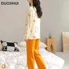 Pigiama da donna DUOJIHUI Pigiama da casa casual a due pezzi per donna Pullover basic Pantaloni larghi Moda semplice autunno Colore incantesimo Set femminile