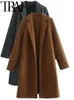 Traf Camel Color Autumn Women Overcoat Lång ärm Loose Jacket Vintage Trench Coat Kvinnlig Outwear Warm Y2K Old Money Style 240104