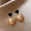 Dangle Earrings 2024 Arrival Vintage Black Crystal Love Heart Pearl For Women Fashion Trendy Jewelry Gifts