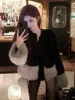 Women's Jackets Black Faux Fur Coat Women Vintage Patchwork Cropped Fluffy Jacket Elegant Party Short Furry Outwear Winter Korean Plush