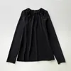 Bluzki damskie plisowane O-Neck Black Velet Blouse Top 2024 Ladies Long Rleeve Slim Fit Koszula