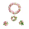 Flores decorativas pretyzoom luau havaiano flor lei colar pulseiras conjunto de bandana suprimentos para festa tropical lembranças de aniversário do havaí