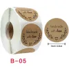 wholesale 500pcs 25mm fait à la main avec amour papier kraft autocollants rose rond étiquettes adhésives cuisson fête de mariage décoration autocollant LL