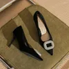 Dress Shoes EVACANDIS Sheepskin Insole High Heels For Women With Pointy Square Buckle Rhinestone