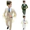 Costume 3 pièces Beige pour garçons, formel, pour fête de mariage, smoking, veste, pantalon, gilet, sur mesure, Costume pour enfants de 316 ans, 240103