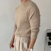 Męskie swetry wiosna jesienna szczupła dopasowanie solidne żakardowe sweter sweter z długim rękawem Knitwear Brytyjczyków wszechstronne dla męskich tops