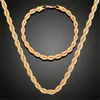 Set di orecchini e collana placcati in oro per uomo, braccialetto a catena intrecciata da 4 mm, 2 pezzi, accessori di gioielli alla moda, regali bijoux all'ingrosso