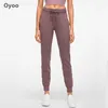 Yoga kläder oyoo Kvinnliga dragkroppar med hög midja tröjor med fickmjuka joggerbyxor sport femme gym rinnande tights tights