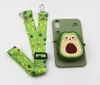 3D Cartoon Portemonnee Zacht TPU Siliconen Telefoonhoesjes Cover Voor iPhone 12 11 Pro Max XR XS X 87 Avocado Aardbei met lanyard1452888