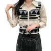 Women's Tanks Women Button Up Crop Top Vest Crochet Knit Contrast Color Waistcoat Cardigan Dropship
