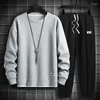 Pulls pour hommes Sweat-shirt de couleur unie Hommes Harajuku Sweats à capuche O Cou à manches longues Casual Hommes Pull Tops Streetwear Pantalon Homme Ensemble