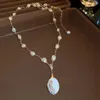 Halsbandörhängen Set Luxury Zircon Freshwater Pearl Pendant Earring Armband för kvinnor Retro mångsidiga smycken