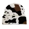Berets Winter Beanie Print Knit Hats For Men Women Thick Warm Skull Hat With Cow Leopard Unisex Streetwear Dome Cap