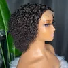 Brazilian Peruvian Indian 8 Inch Natural Black Color 100% Raw Virgin Remy Human Hair Kinky Curly 4x4 Brown Lace Closure Wig