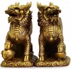 Estatuetas decorativas feng shui conjunto de dois latão dourado chi lin/kylin riqueza prosperidade estátua charme chinês atrair e boa sorte