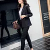 Women's Two Piece Pants Set Women Korean Style Gray Blazer Coat High Waist Suit Office Lady Jacket Pant Femme Casual Sets Womens Outfits