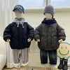 Children Cotton Padded Coats Winter Solid Plaid Warm Boys Girls Hooded Parka 1-8Years Kids Casual Quilted Jackets 240103