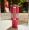 1 peça 40 onças Quencher Tumblers Cosmo Pink Parade Flamingo Target Copos de presente de dia dos namorados de aço inoxidável vermelho com alça e tampa de palha Canecas de carro de 2ª geração 0104