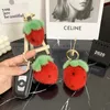 Real Mink Fur Keychain Sweet Sweet Mini Little Strawberry for Women Hand Bag Pendant Car Charm Keyrings Jewelry Metal Ring Gift 240103