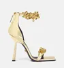 Elegante goldene Kettengliederriemen Nappaleder Sandalen Schuhe Pumps mit Reißverschluss Luxuriöse Marken-Damen-High Heels EU35-42.BOX