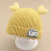 Berets ricygvm bonito crianças beanies coração amor orelhas bebê chapéu de malha inverno crianças quente boné menino menina cor sólida lã crochê bonnet