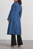 Women Jean Jacket Trench Coat Black XLong SingleBreasted Fall Fashion Outerwear 2023 Classic Belted Lapel Slim Denim Overcoat 240103