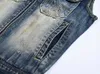 Herenvesten Lente Herfst Motorfiets Denim Vest Heren Revers Rits Gilet Grote Maat S-3XL Vintage Gewassen Blauw S Punk Kleding