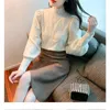 Damskie bluzki damskie bluzka golfowa koronkowa latarnia rękaw jesienna zima koreańska moda na najniższym dnie Blusas ropa de Mujer n28