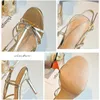 Sandaler Super High Heel 11cm Guldkvinnor 2024 Summer Modern Simple Elegant Thin Strap Ladies Dress Shoes