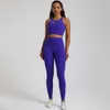 Lu Allinee Woman Solid Color Soft Gym Fitness Outfit Set Legging Short Short Caltut Back Top 2Pc Stup Jog Women Round Neck Lemon Lady Gry Sports Girls