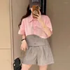 Mulheres Tracksuits Shorts Define Duas Peças Oversized Coreano Moda Casual Mulheres Terno Solto Fino Camisa de Manga Curta Cintura Alta A-Linha
