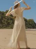 Freizeitkleider Sommerkleid Damen Sommer Strand Polka-Dot Boho Sexy Rückenfrei Vintage Elegant Urlaub Bohemian Mesh Langes Kleid 2024