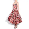 Abiti casual Stilista Runway Ball Gown Summer Women Spaghetti Strap Backless Floral Print Cascading Ruffle Beach Dress