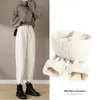 Damen Jeans Weiße Hose Hohe Taille Plus Samt Gerade Warme Denimhose Dickes Stretch-Fleece Vintage Koreanische Mode Harajuku